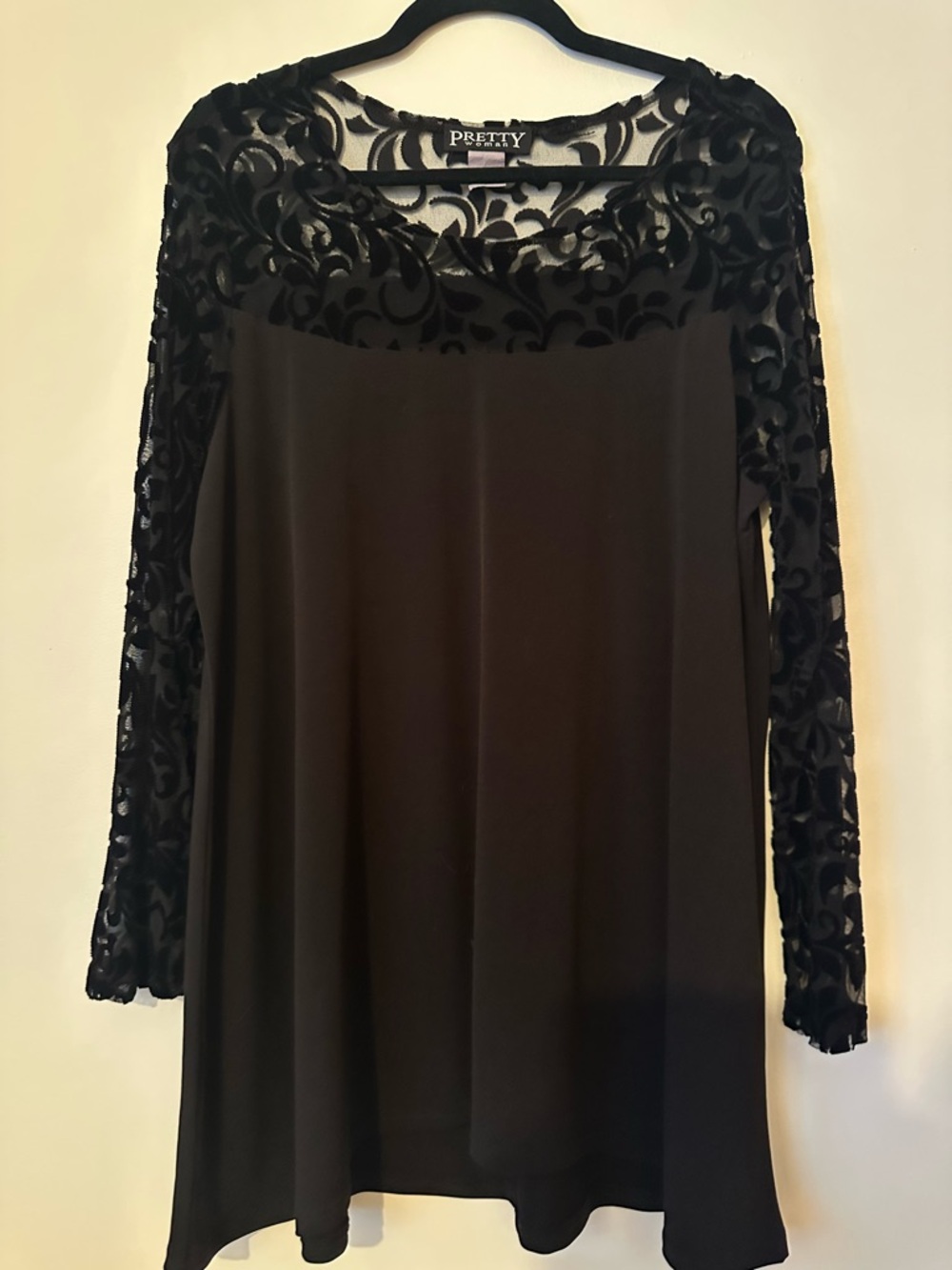 ePretty Black Velvet Burnout Long-Sleeve Tunic with Sheer Yoke
